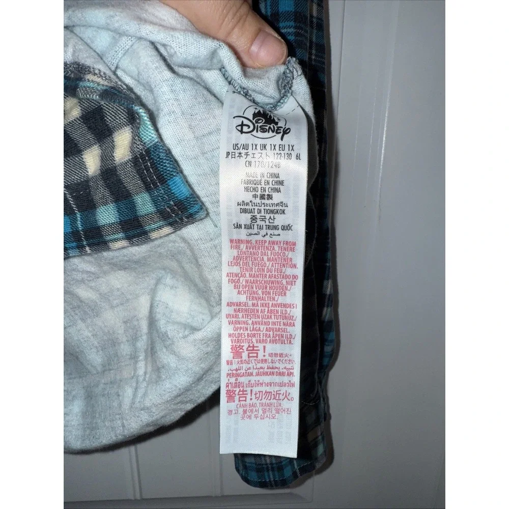 Disney Haunted Mansion Tie Front Long Sleeve Plaid Shirt 1X Womens 100% Cotton - Picture 5 of 7
